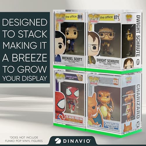 Dinavio Crafthouse Acrylic Funko Pop Display Case - Sturdy Stackable Design - 4mm Case Compatible with 4'' Vinyl Figures - Green Base - color: Green Base