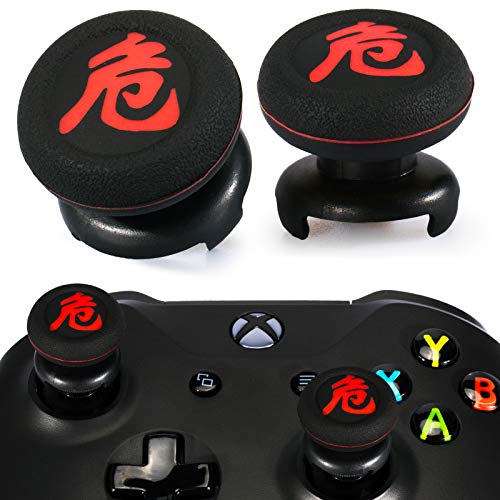 Playrealm FPS Thumbstick Extender & Printing Rubber Silicone Grip Cover 2 Sets for Xbox Series X/S & Xbox One Controller(Danger of Kanji) - color: danger red