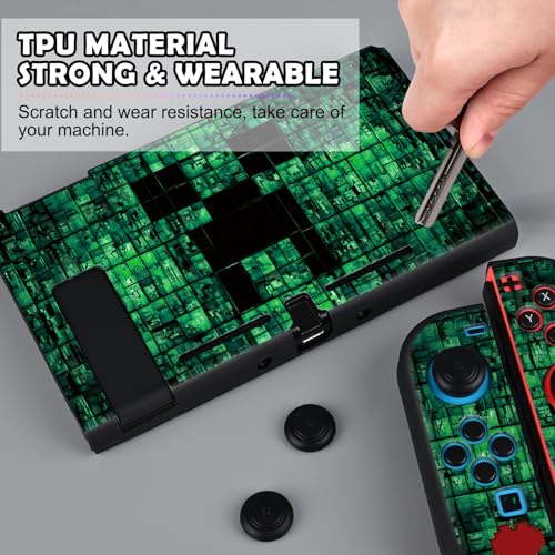 DLseego My World MC Protective Case for Switch New Model, Dockable Soft Shell Cute Cover Case for Joycon Controller with 4PCS Thumb Grips Caps - Green Switch - color: Green Switch