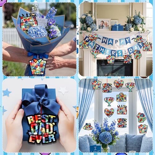 Eersida 32 Pcs Best Dad Suncatcher Craft Kit Stained Glass DIY - style: Best Dad