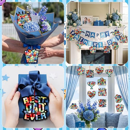 Eersida 32 Pcs Best Dad Suncatcher Craft Kit Stained Glass DIY - style: Best Dad
