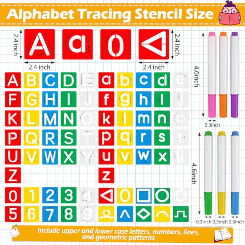 72 Pcs Preschool Letters Stencils and Number Stencils Set, 2.4 Inch