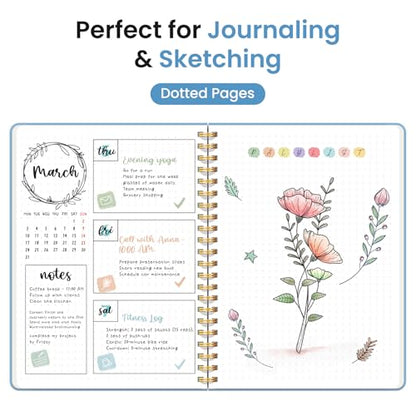 Taja Grid Spiral Notebook for Work, 5.7"x7.9" Spiral Dotted Grid Journal - color: D-Blue, style: b-Dotted
