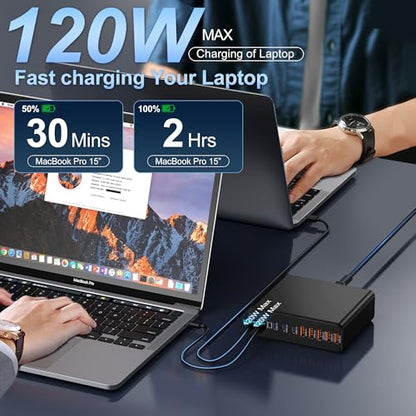 800W USB C Charger Block,10-Port GaN Charging Station - color: Black