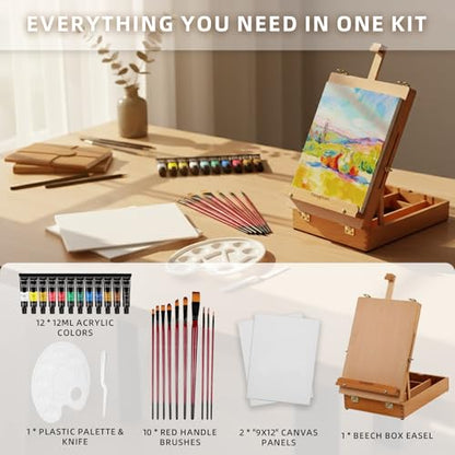 Falling in Art 27 Pcs Beechwood Tabletop Easel Box Set - style: Tabletop Easel Set