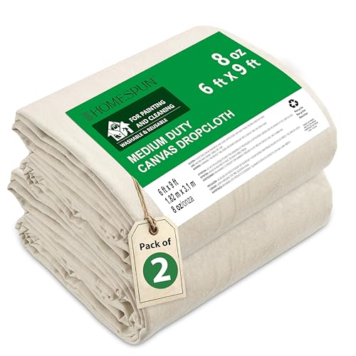 HOMESPUN Painters Cotton Thick Canvas Drop Cloth 6 x 9 ft - 2 Pack - size: 6 ft x 9 ft (Pack of 2)