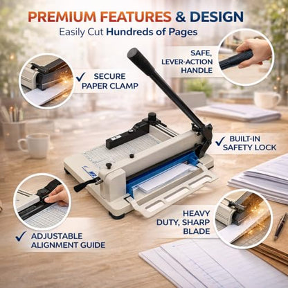 HFS(R) Heavy Duty Guillotine Paper Cutter 400 Sheet Capacity | Solid Steel Construction (A3-17'' paper cutter) - size: A3-17''