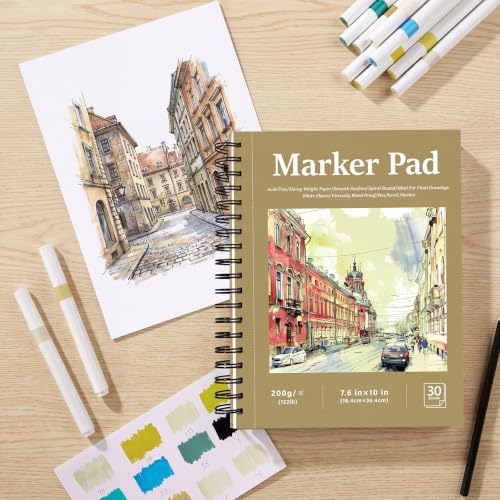 200gsm Hardcover Marker Paper Pad, 30 Sheets, 7.6×10In, Spiral Binding - size: 7.6×10 Inch (30 Sheets)
