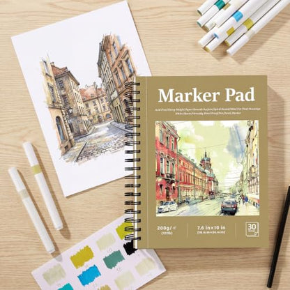 200gsm Hardcover Marker Paper Pad, 30 Sheets, 7.6×10In, Spiral Binding - size: 7.6×10 Inch (30 Sheets)