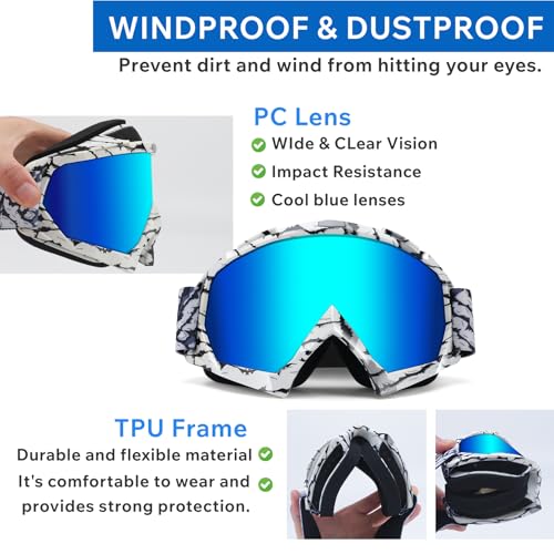 Motocross Helmet Goggles for ATV Dirt Bike Riding, 2-Pack - color: Camo White Frame+black Frame