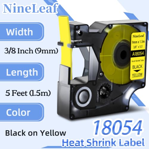 4PK 3/8" Yellow Heat Shrink Tube 18054 Compatible for Dymo Rhino 4200 Label - color: Black on Yellow, size: 9mm