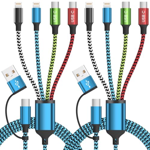 4 in 2 Multi Charging Cable,USBA/ C Charging Cords for Multiple Devices - color: White&Green&Red&Blue
