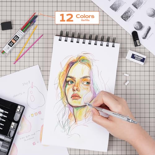 Nicpro 35PCS Silver Metal Mechanical Pencil Set, Art Supplies with Case - color: Silver