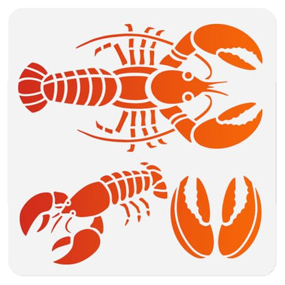 Lobster Ocean Animal Stencil for Painting 11.8 x 11.8 Inch Reusable Plastic Lobster Sea Animal Stencil for Painting on Wall Wood Furniture Fabric Canvas, DIY Craft Stencils - style: Lobster