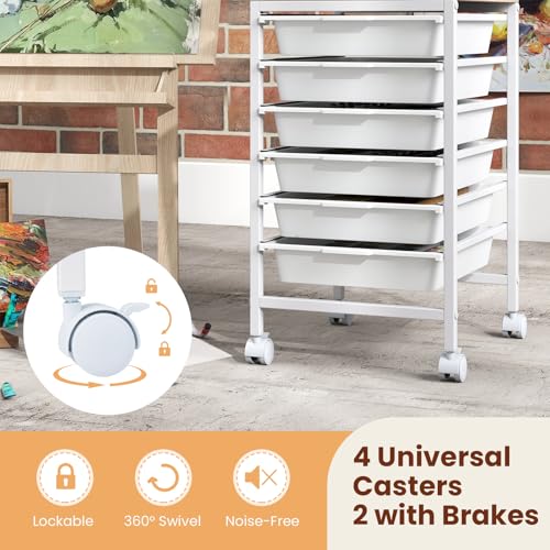 RELAX4LIFE 6-Drawer Rolling Storage Cart w/Lockable Wheels(White) - color: White, size: 22.5”H