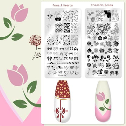 Biutee Nail Stamping Plate 12Pcs with Silicone Stamper Scraper Storage Bag - color: 16PCS