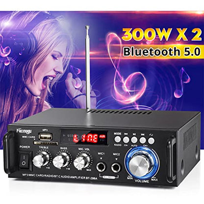 Facmogu 298A 2 Channel Bluetooth 5.0 Audio Amplifier 300W Wireless Amp - style: MAX 300Wx2