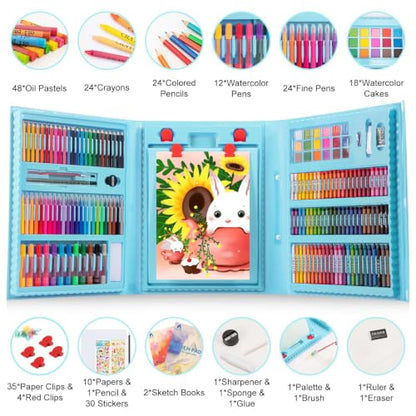 VigorFun Art Supplies, 240 PCS Drawing Art Kit, Gifts Case for Kids Art Set - color: Cyan
