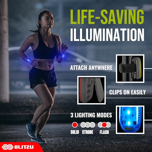 LED Safety Lights 4 Pack, Clip On High Visibility Strobe Light for Walk Run - color: Blue