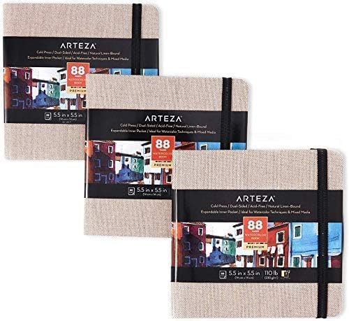 ARTEZA Watercolor Journals, 5.5 x 5.5 in, 3 Pack, 88 Pages Each - color: Gray, size: 3 Pack