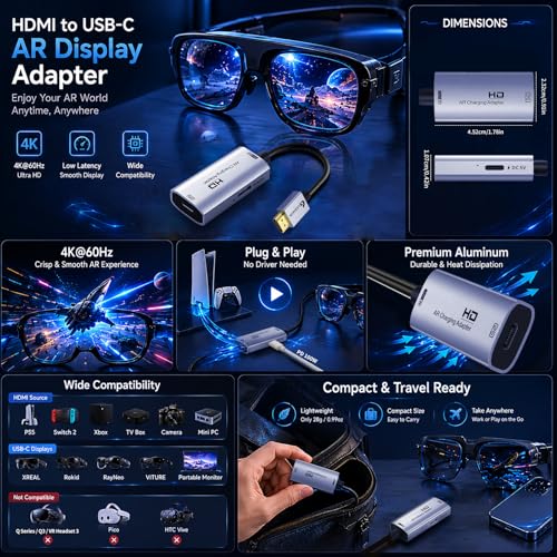 Guermok AR Glasses HDMI to USB-C Display Adapter, 4K@60Hz Video Converter - color: Silver, size: 0.74FT