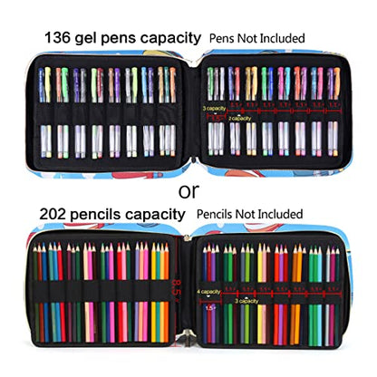 Pencil Case Holder Slot with Zipper Closure Large Capacity Pen Organizer - color: blue balloon