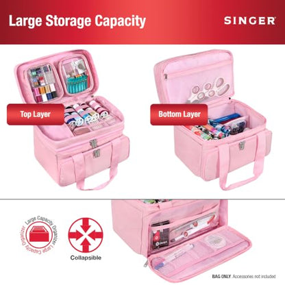 SINGER Portable Sewing Accessories Organizer Bag, 18 Compartments, Pink - color: Pink