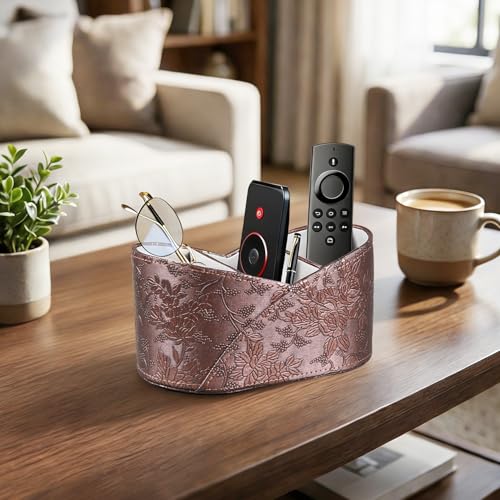PU Leather TV Remote Control Holder,Pen Holder,Nightstand Organizer Caddy - color: Antique Embroidery