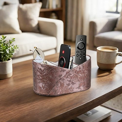 PU Leather TV Remote Control Holder,Pen Holder,Nightstand Organizer Caddy - color: Antique Embroidery