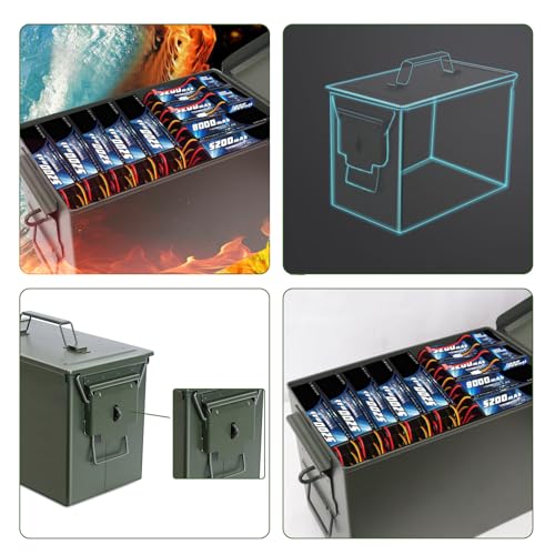 Ammo Can & Ammo Case, Fireproof & Waterproof Metal Storage Box - Perfect for Ammo, Lithium Batteries & RC Car Batteries (Without Lock, Black-13 * 7.2 * 9") - color: Black-13×7.2×9", style: Without Lock