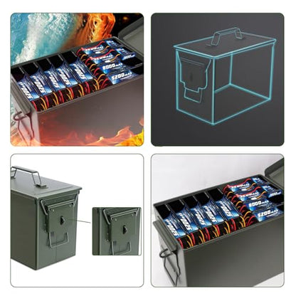 Ammo Can & Ammo Case, Fireproof & Waterproof Metal Storage Box - Perfect for Ammo, Lithium Batteries & RC Car Batteries (Without Lock, Black-13 * 7.2 * 9") - color: Black-13×7.2×9", style: Without Lock