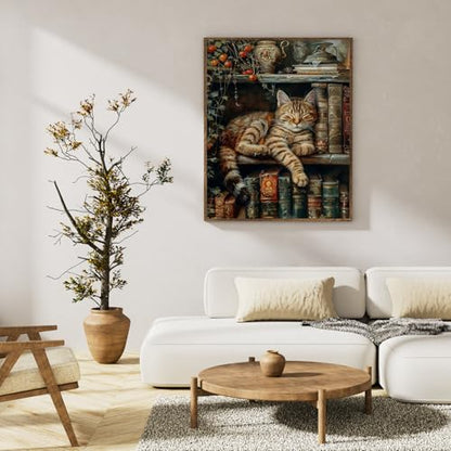 Paint by Numbers Kit for Adults, Sleeping Cat & Bookshelf, 16x20 Inch - color: HMOP25309