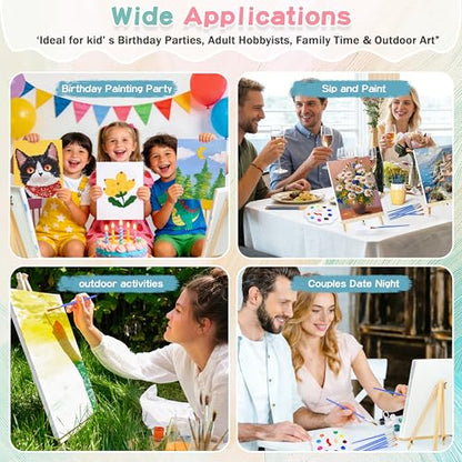 5 Pack 8x10 Canvas and Easel Set, Paint and Sip Kit for Adults Party