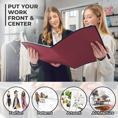 Dunwell 11x14 Art Portfolio Binder, 24-Sleeve, Mounting Paper, Ruby - color: Ruby, size: 11x14" w/ BLK Paper
