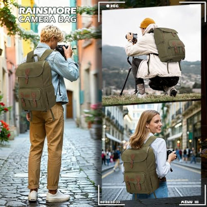 RAINSMORE Camera Backpack, DSLR SLR Mirrorless Camera Bag for Photographer - color: Army Green