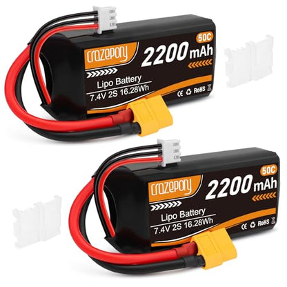 2S Lipo Battery 7.4V 2200mAh with XT60 Connector for 1/16 Slash RC Car