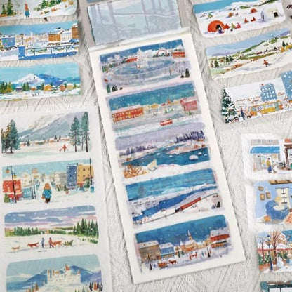 Winter Scenery Sticker Book, PET & Washi Stickers for Journaling - color: White-snowdrop Fairytale