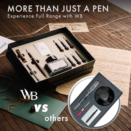Wordsworth & Black Luxury Calligraphy Pen Set for Writing, 6 Nibs, Brown - color: Brown Gold