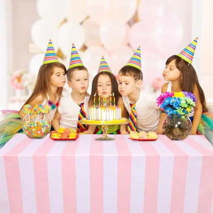 Kesfey Pink Striped Tablecloth Picnic Horizontal Stripe Table Cover 3 Packs - color: Pink Horizontal Striped