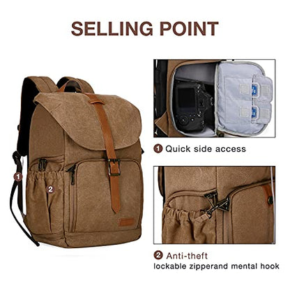 BAGSMART Camera Backpack DSLR Camera Bag Backpacks for Photographers - color: C-khaki[single Buckle]