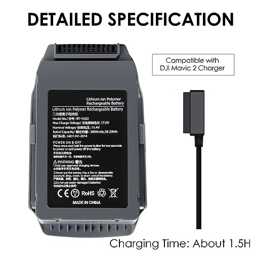 Mavic 2 Pro Battery 2 Pack, 3850mAh 15.4V Intelligent Flight Drone Battery Replacement for DJI Mavic 2 Pro/2 Zoom/2 Enterprise Advanced