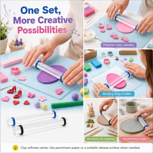 Diyoohomy Clay Rolling Pin Thickness Rings, Acrylic Roller Polymer Tools - color: Clear