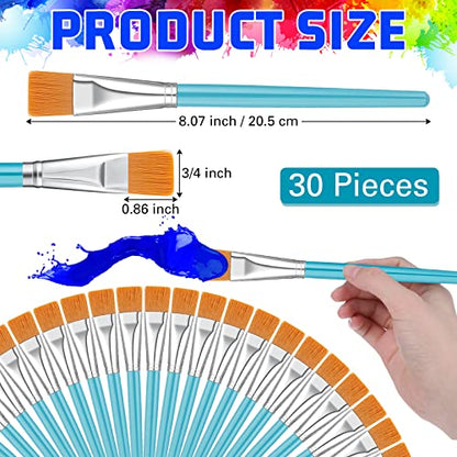 Zonon 30Pcs Paint Brush Bulk Small Flat Tip Acrylic Oil Brush, 3/4'', Blue - size: 3/4''