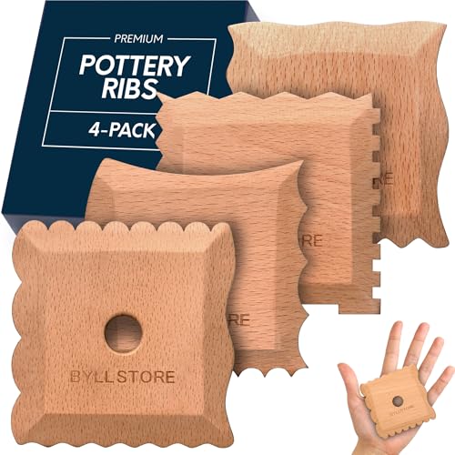 Byllstore Pottery Ribs & Trimming Tools | 2 Foot Shaper Tools | 4 Clay Texture Ribs | Solid Beech Wood | Several Pack Options (4-Pack) - color: 4 Pack | Pottery Ribs