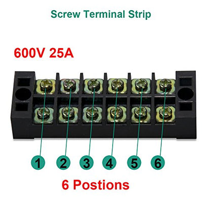 Terminal Block Strip, 6 Circuits 600V 25A, Dual Row Screw, 5 Sets - size: 25A 6P+10pcs Jumpers