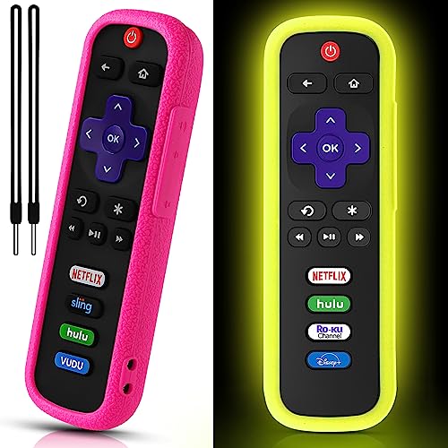 2 Pack Remote Cover for Roku TV Glow in The Dark, Yellow/Rose Red - color: Glow Yellow and Rose red, size: 2 Pack