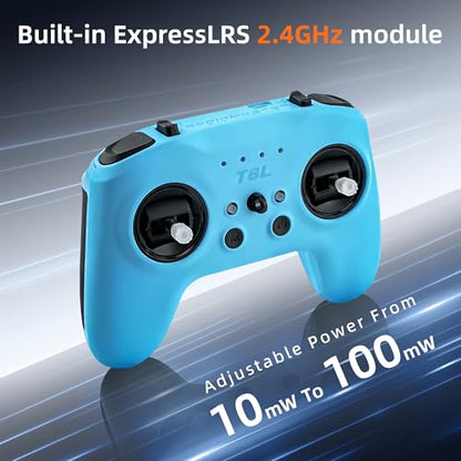 Radiomaster T8L ELRS 2.4GHz Radio Transmitter, 204g Lightweight Screenless Remote Controller with Hall-Effect Gimbals, USB-C Charging & Simulator Compatibility for FPV Drones (Blue) - color: Blue