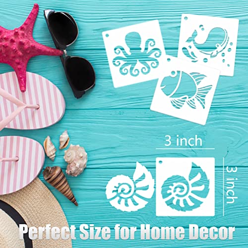 Sea Life Stencils for Kids, 64 Pcs 3 Inch for Cards Rocks Journals - color: Ocean