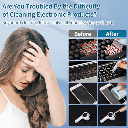 Keyboard Cleaner Laptop Cleaning Kit - 12 in 1 Computer Tech Cleaning Brush, Electronic Screen Cleaner with Multi-Function Cleaning Pen for MacBook, Tablet, iPhone, Earbuds, Camera, Lens - color: Blue
