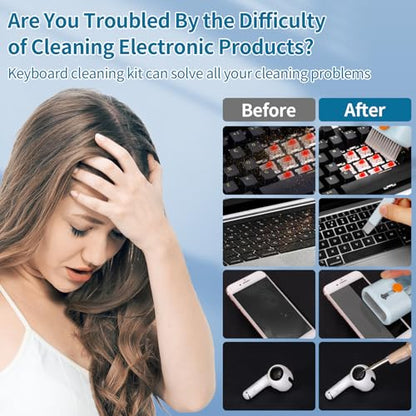 Keyboard Cleaner Laptop Cleaning Kit - 12 in 1 Computer Tech Cleaning Brush, Electronic Screen Cleaner with Multi-Function Cleaning Pen for MacBook, Tablet, iPhone, Earbuds, Camera, Lens | Includes Screen Spray, Microfiber Wipe, Tech Brush, Works on Airpo